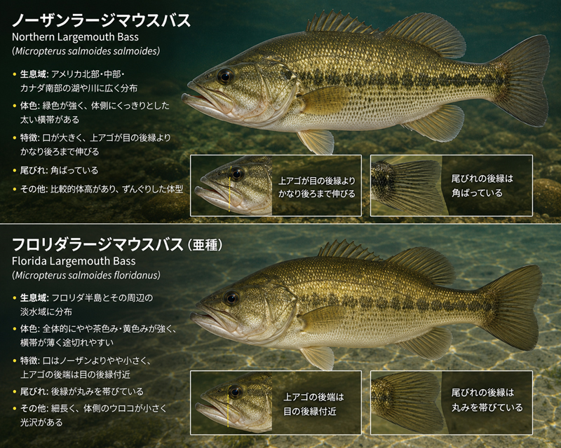 ノーザンラージマウスバスとフロリダバスの特徴比較
